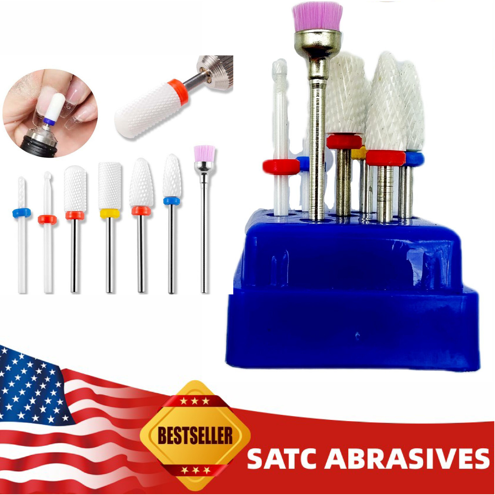 7 Pcs Manicure Pedicure Nail Art Tools Ceramic Nail Drill Bits Set Electric File