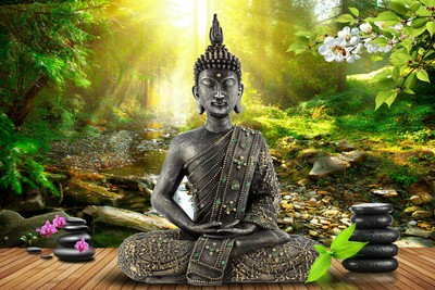 Buddha Zen Waterfall Landscape Canvas Prints Wall Art for Living Room Decor