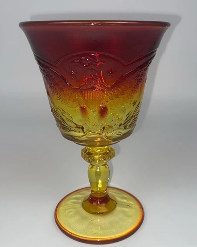 Vintage L E Smith Amberina Glass Goblet Red to Amber American Federal Eagle