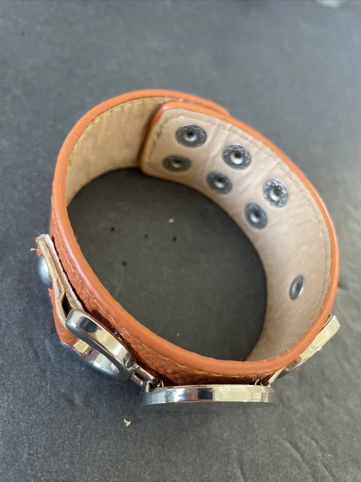 "Pulsera de cuero marrón acero inoxidable monograma en blanco broches de presión ajustables 9""" Foto 2 de 4