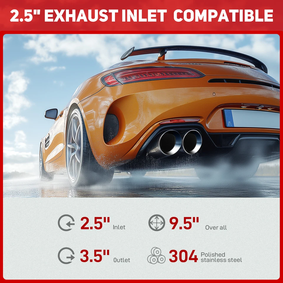 Exhaust Tip 2.5" In 3.5"Dual Out 9.5"Length Double Wall Weld On For Porsche 911 - Image 4 of 4