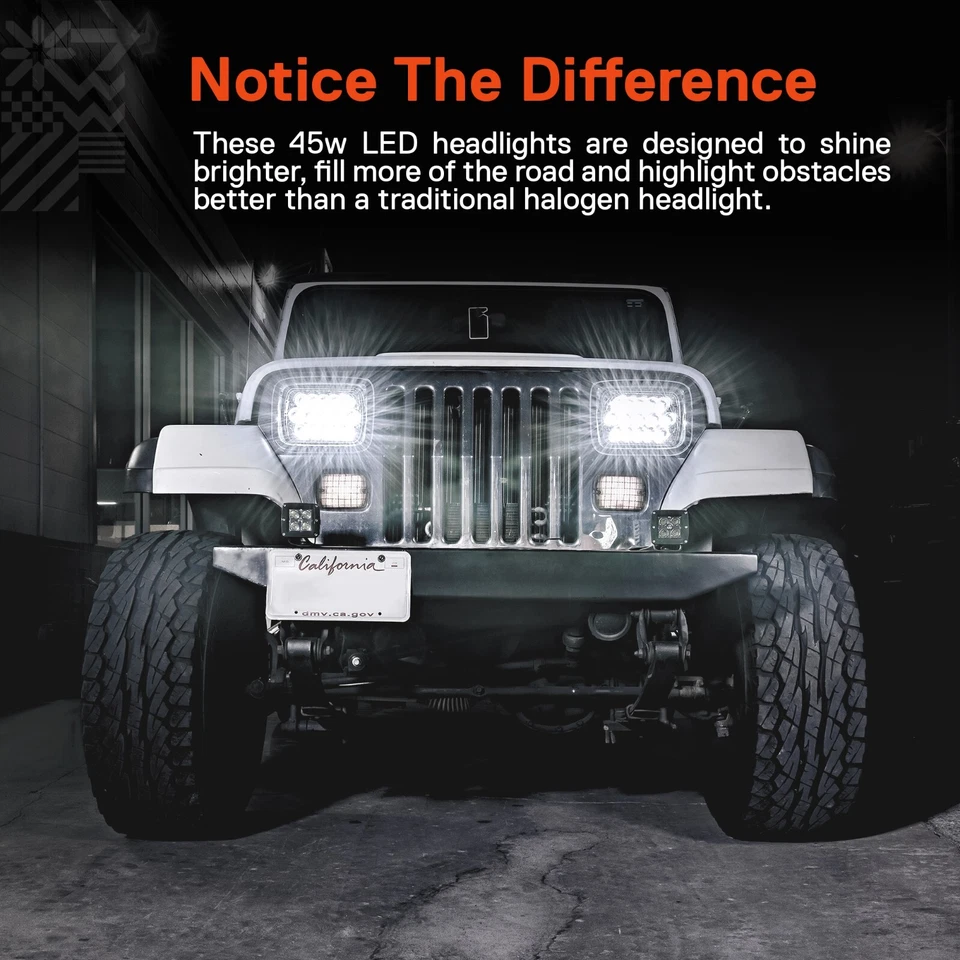5x7 7x6 LED Headlight Pair for Jeep Wrangler YJ Cherokee XJ Chevy Express Ford - Image 2 of 4