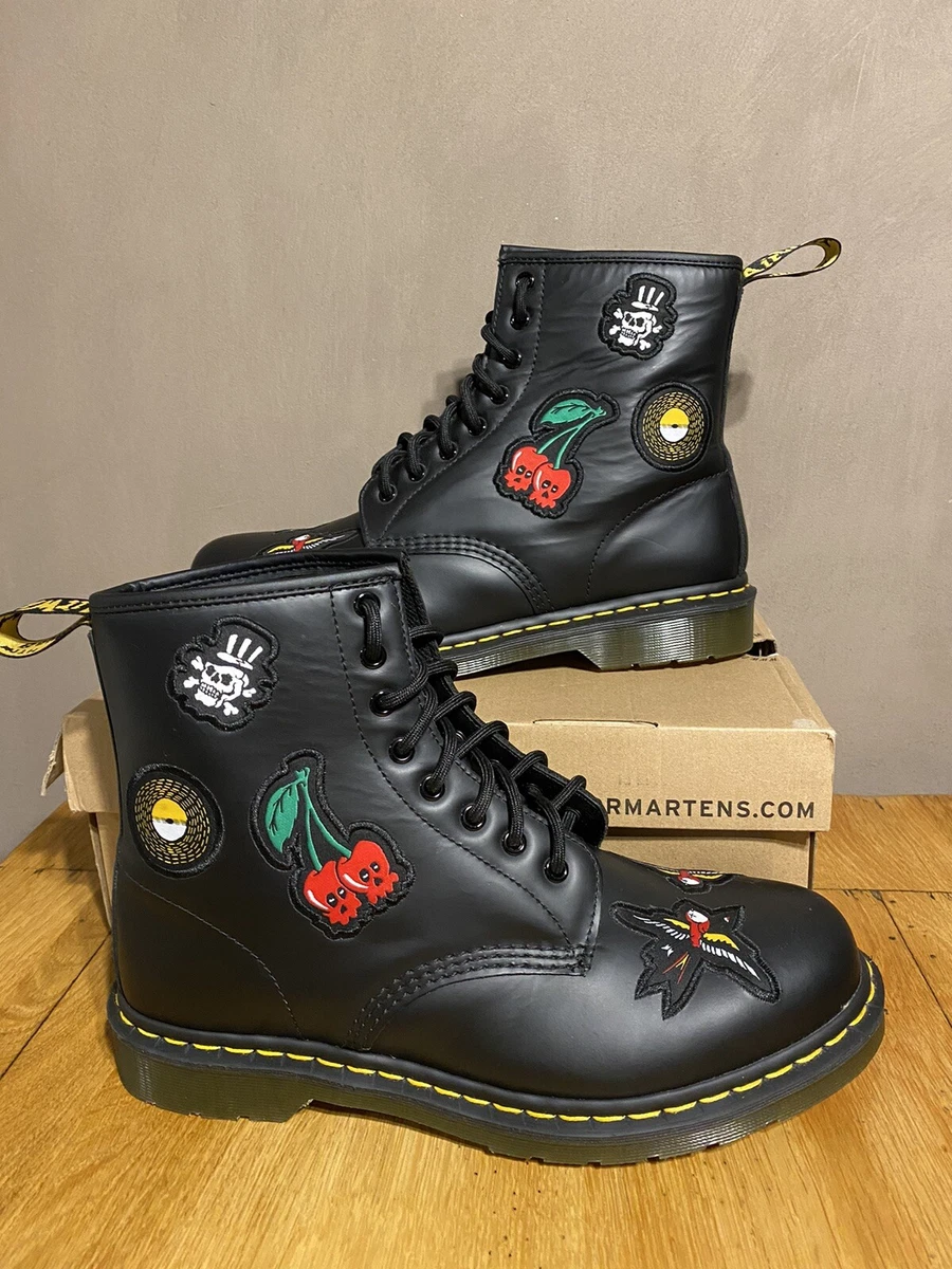 Dr Martens 1460 New Black Patch Rock N Roll Tattoo 8 eye boots UK