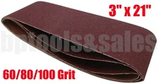 3pc 3" x 21" Sanding Belts Aluminum Oxide 60/80/100 Grit Sander Abrasive Paper