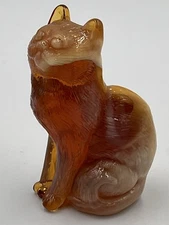 VTG MOSSER RARE Butterscotch/ White Marble Art Glass Sitting Cat  3” Figurine