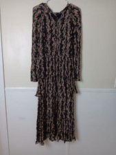 Zara Black Floral Tiered Maxi Dress Long Sleeve Boho Prairie Womens Size S