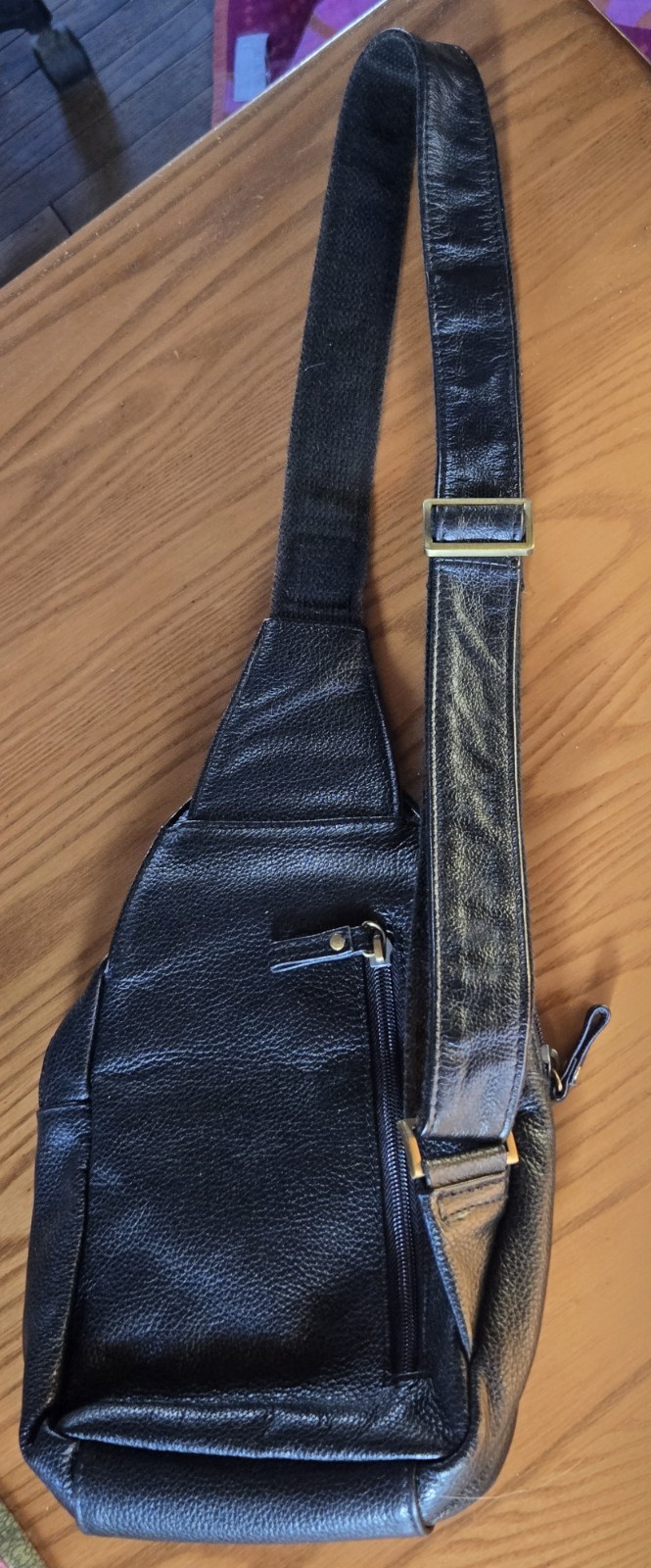 Ameri Leather Black Sling Bag Adjustable Strap - image 2