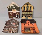 4 Vtg 1996 Wysocki Folktown Building Shaped Plates Limited Edition Shops Hanging