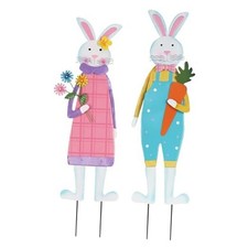 Easter Decorations Outdoor, Set of 2 Metal Bunny Decorative Garden Pink,blue