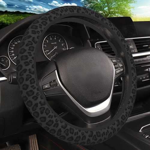 Cubierta de volante elástica con estampado de leopardo negro, antideslizante transpirable...