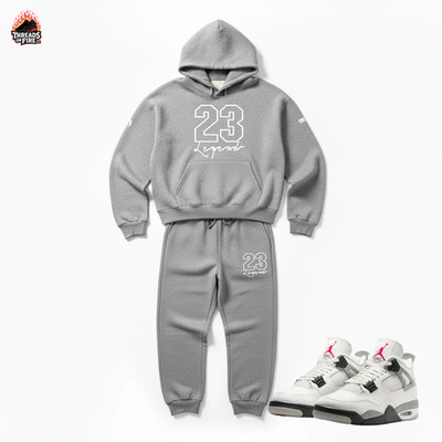 Men's Tracksuit Grey Hoodie Joggers Sweatsuit Set To Match Jordan 4 White Cement