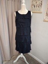Talbots Black Tiered Sleeveless Midi Dress with Liner Size 12
