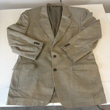 Joseph A Bank Blazer Mens Sz 44L Brown Checker Wool Silk Sport Coat Suit Jacket