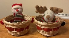 2 x Festive Christmas Novelty Wicker Baskets