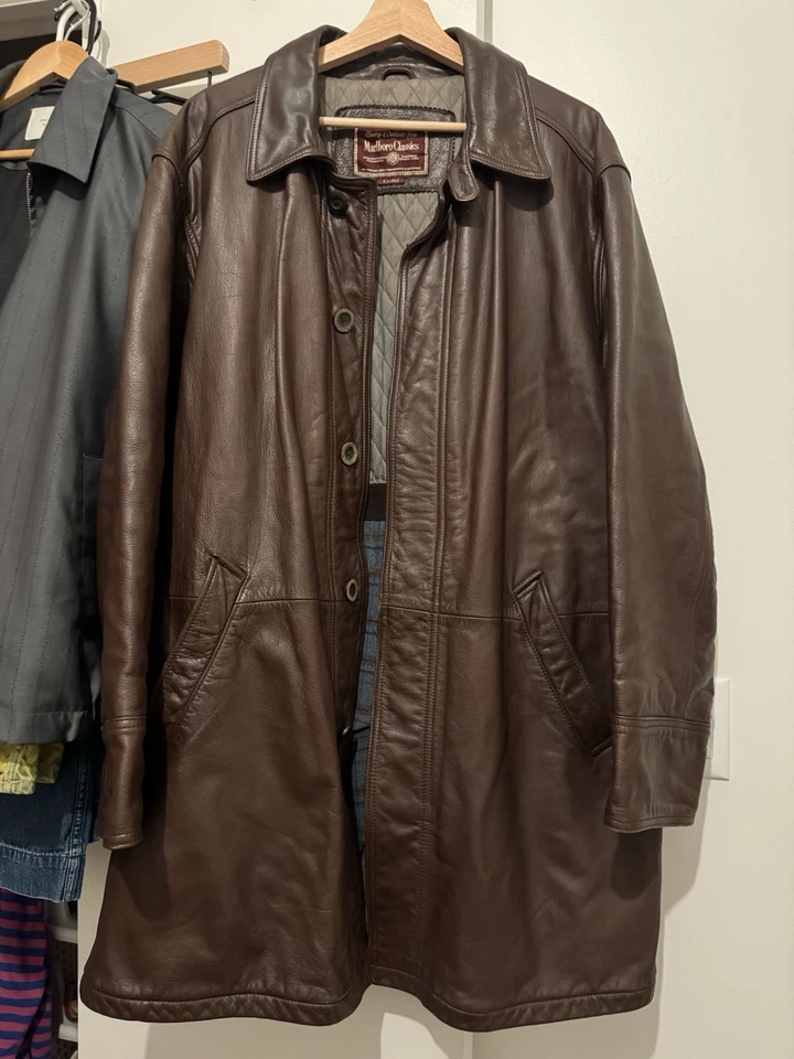 Abrigo de cuero vintage Marlboro Classics - marrón - XL Foto 2 de 4