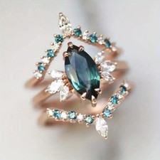 ONE SET 3 PCS Fashion Women 18K Rose Gold Plated Oval CZ Sparkling Band Ring