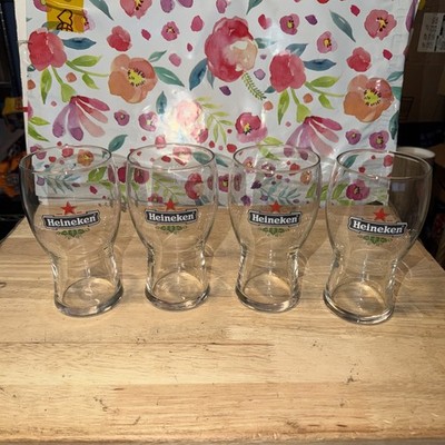Set of 4 Heineken Red Star Pub Tulip Style Glasses 14oz, 5.75  Tall. New