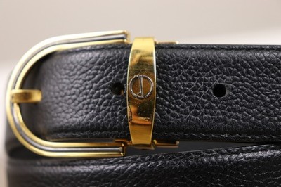 VTG Alfred Dunhill Mens Size 39 Black Leather Belt GOLD PLATED