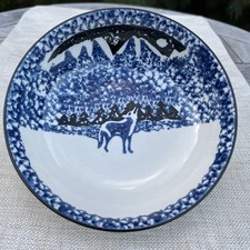 Folk Craft Wolf By Teinshan Set of 4 Bowls Blue Spongewear Cereal Soup Heavy