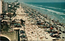 Resort Area Aerial Crowd Old Car Florida Daytona Beach Postcard Alamo Rental