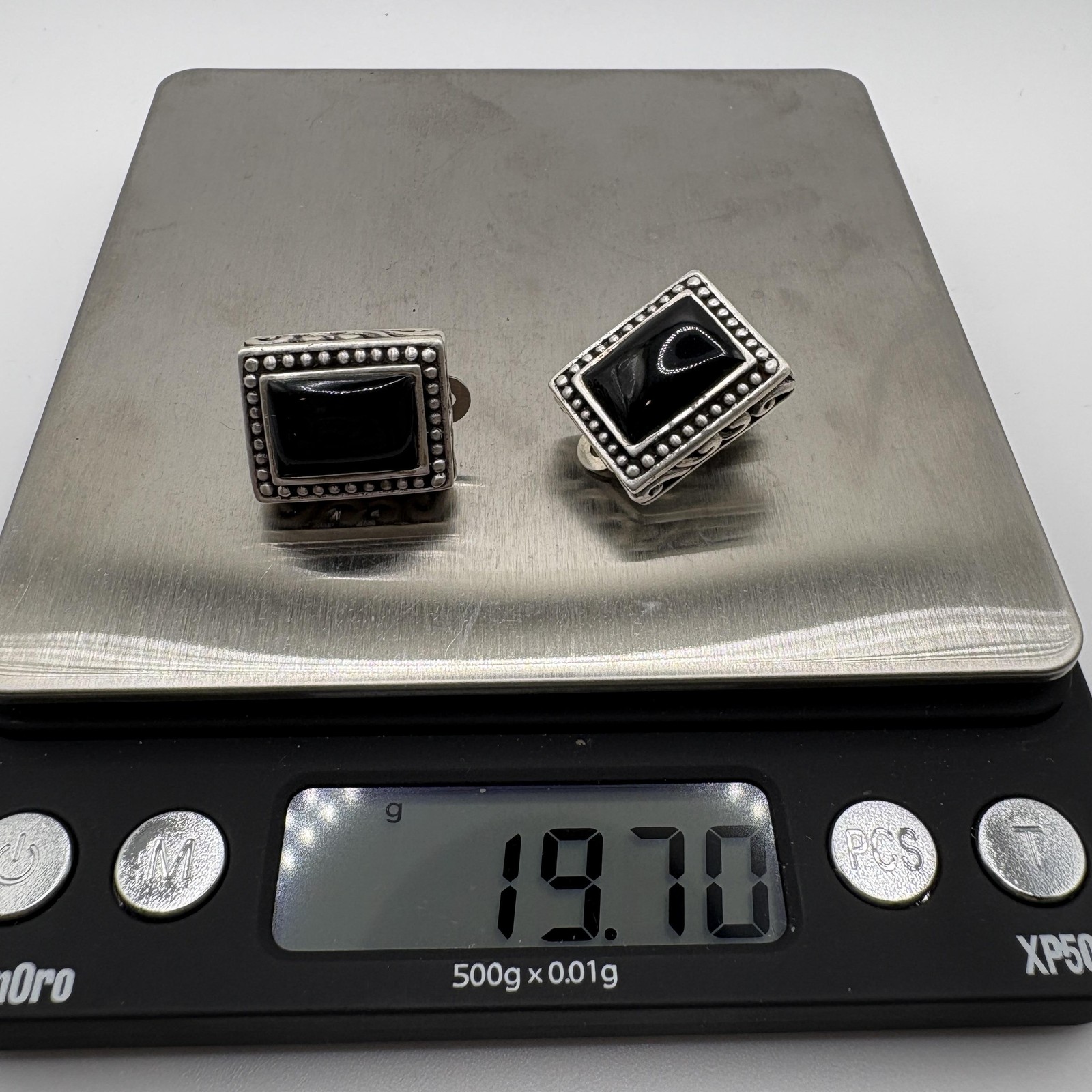 Sterling Silver 925 Black Stone Rectangular Clip … - image 6