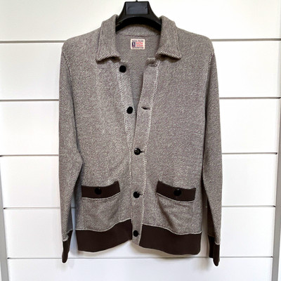 Ball Park Knit Wear Men s Collared Button Cardigan Sweater Pockets M Gray/Brown