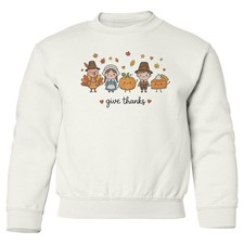 Give Thanks Cute Pilgrim Friends YOUTH Crewneck Sweatshirt