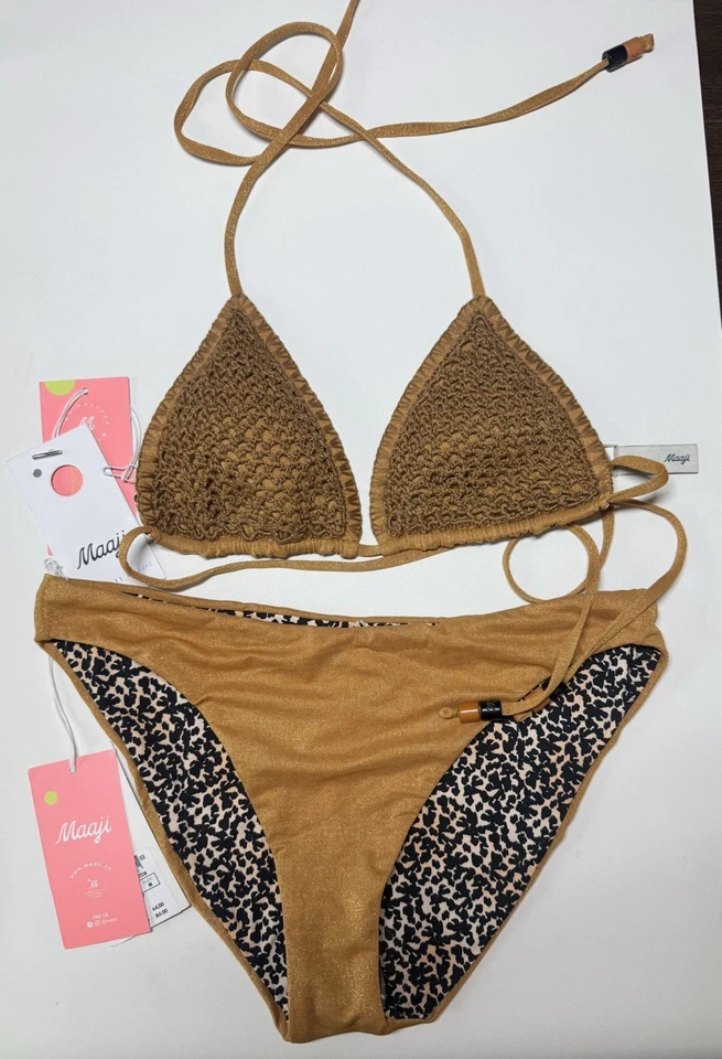 Maaji бикини комплект женщин средний двусторонний крючком леопард печать мед золото новый с Ярлыками - Изображение 2 из 4