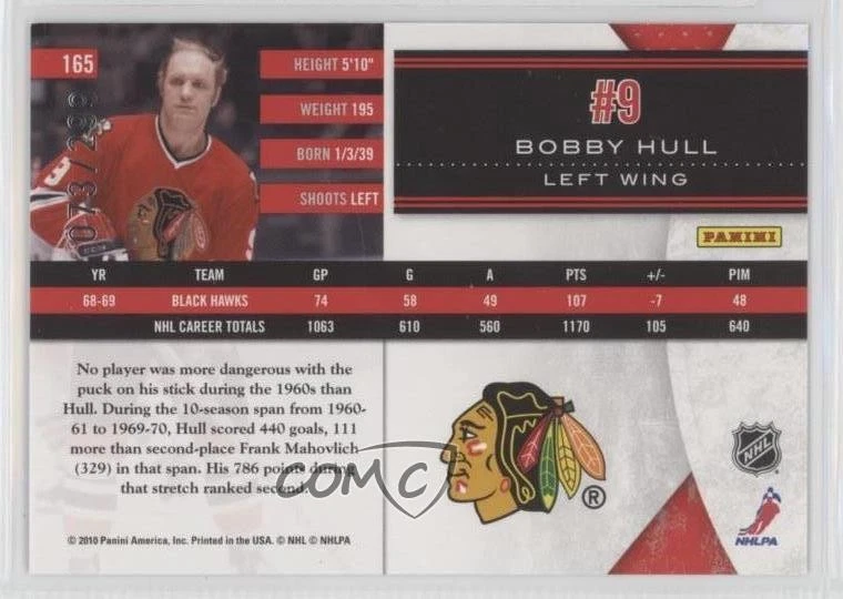 2010-11 Limited Legend /299 Bobby Hull #165 HOF - Image 2 of 2