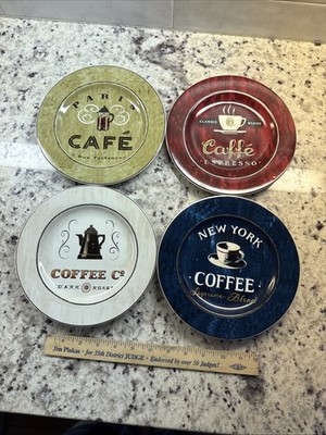 Sakura Stoneware Coffee Themed 8  Dessert Plate Classic Blend Decor - Set of 4