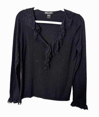August Silk Size Large Black Long Sleeve Top Whimsigoth Fairy Grunge