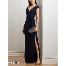 Lauren Ralph Lauren Evening Lighthouse Navy Jersey Off The Shoulder Formal Dress