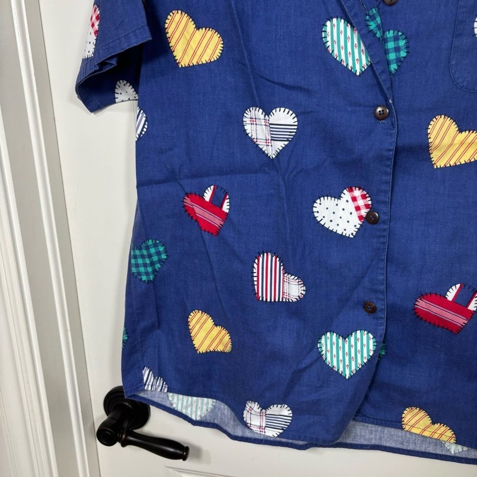 Bechamel Patchwork Heart Pattern Button Up Short … - image 3