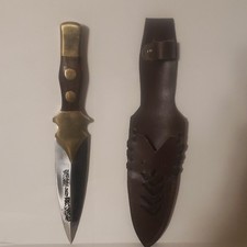 Double edge stainless steel dirk dagger with wood brass handle and sheath
