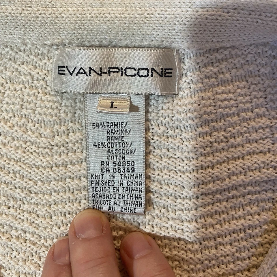 Evan Picono Cárdigan Suéter Para Mujer’s L Marfil Tejido Pesado Abotonado Mezcla de Algodón Foto 3 de 4
