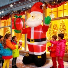 8FT Christmas Inflatables Santa Holding Gift 2025 NEW LED Outdoor Decoration