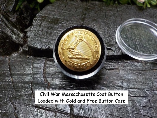 Old Rare Vintage Antique Civil War Massachusetts Coat Button Loaded with Gold