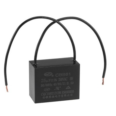 Ceiling Fan Capacitor, CBB61 25uF 250V AC 2 Wires Metallized Polypropylene Film