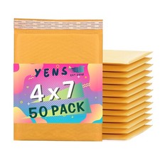 Yens Kraft Bubble Mailers 4x8 50 Pack Usable Space 4x7  Self Seal Adhesive S...