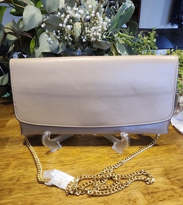 NWT Banana Republic Leather Envelope Clutch Crossbody Bag Beige Gold Chain