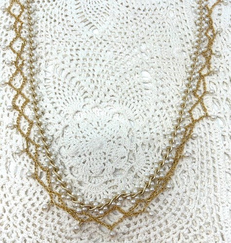 Vintage-Inspired Multi-Strand Gold & Pearl Necklace 38" Total Length - Picture 2 of 12