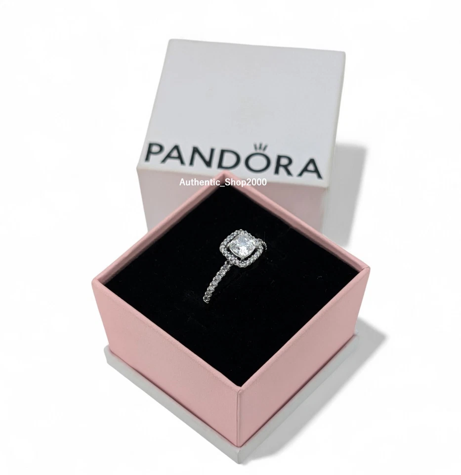 New 100% Authentic PANDORA 925 Ale Sparkling Pave Square Halo Ring 193555C02 - Image 3 of 4