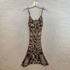 Y2K Vintage Crochet Knit Mini Dress XS Small Brown Summer Beach Boho Fairy