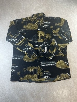 Bulut Vintage Herren Hawaii Aloha Hemd XXL Schwarz Gold Tropical Scenic Landscape