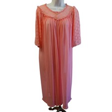 Vtg 1950s Coral Pink Lace Nightgown Robe Sheer Nylon Maxi Coquette Romantic OS