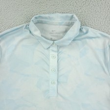 Nike Dri-FIT Polo Shirt Womens Medium Blue Leaf Pattern Standard Fit Golf Tennis