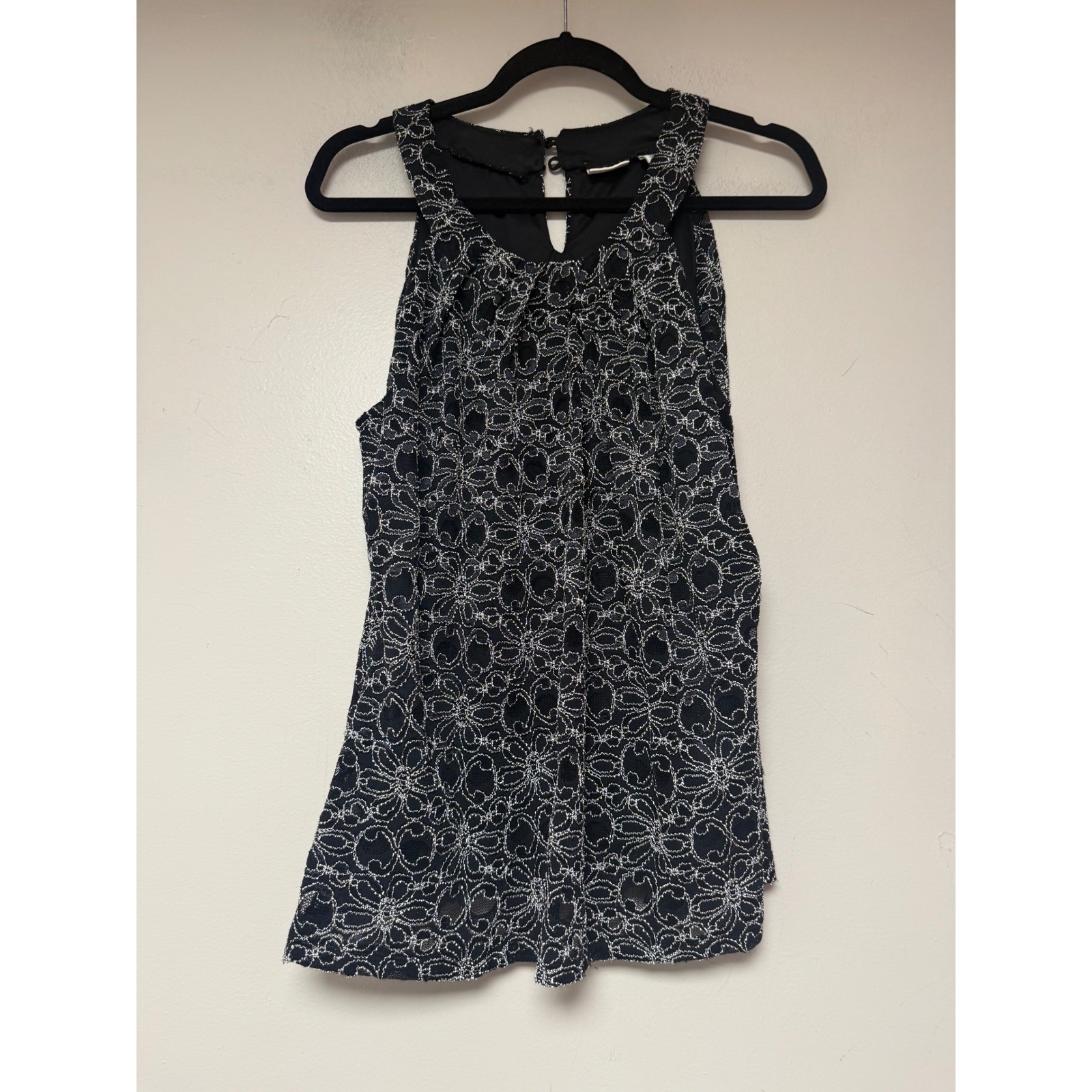 Cato Black White Embroidered Neck Detail Sleeveless Tank Top Women's XL