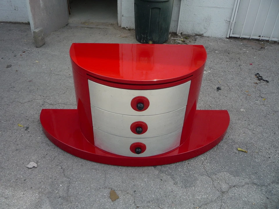  TOCADOR ART DECO LACADO ROJO HOJA DE PLATA CON CAJONES Foto 4 de 4