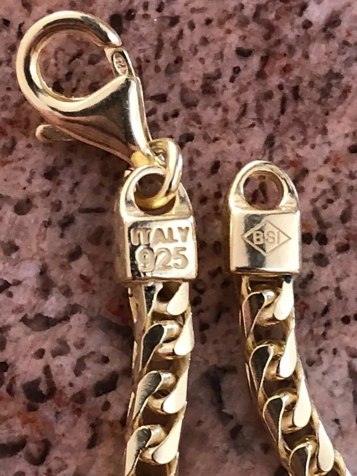 Men’s Thick 4mm Franco Bracelet 14k Gold Plated Solid 925 Sterling Silver Italy - Image 4 of 4