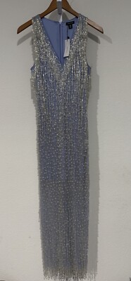 Karen Millen V Neck Fringed Applique Crystal Embellished Maxi Dress UK 12  US 6 | eBay